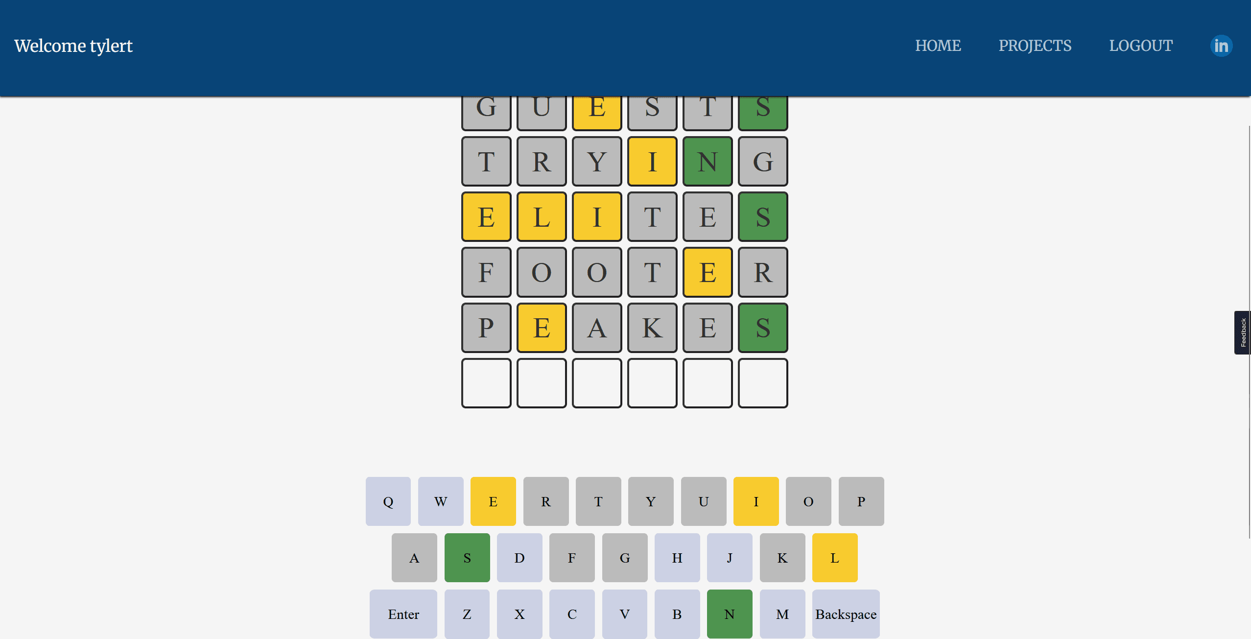 Wordle gameplay showing guesses and keyboard state