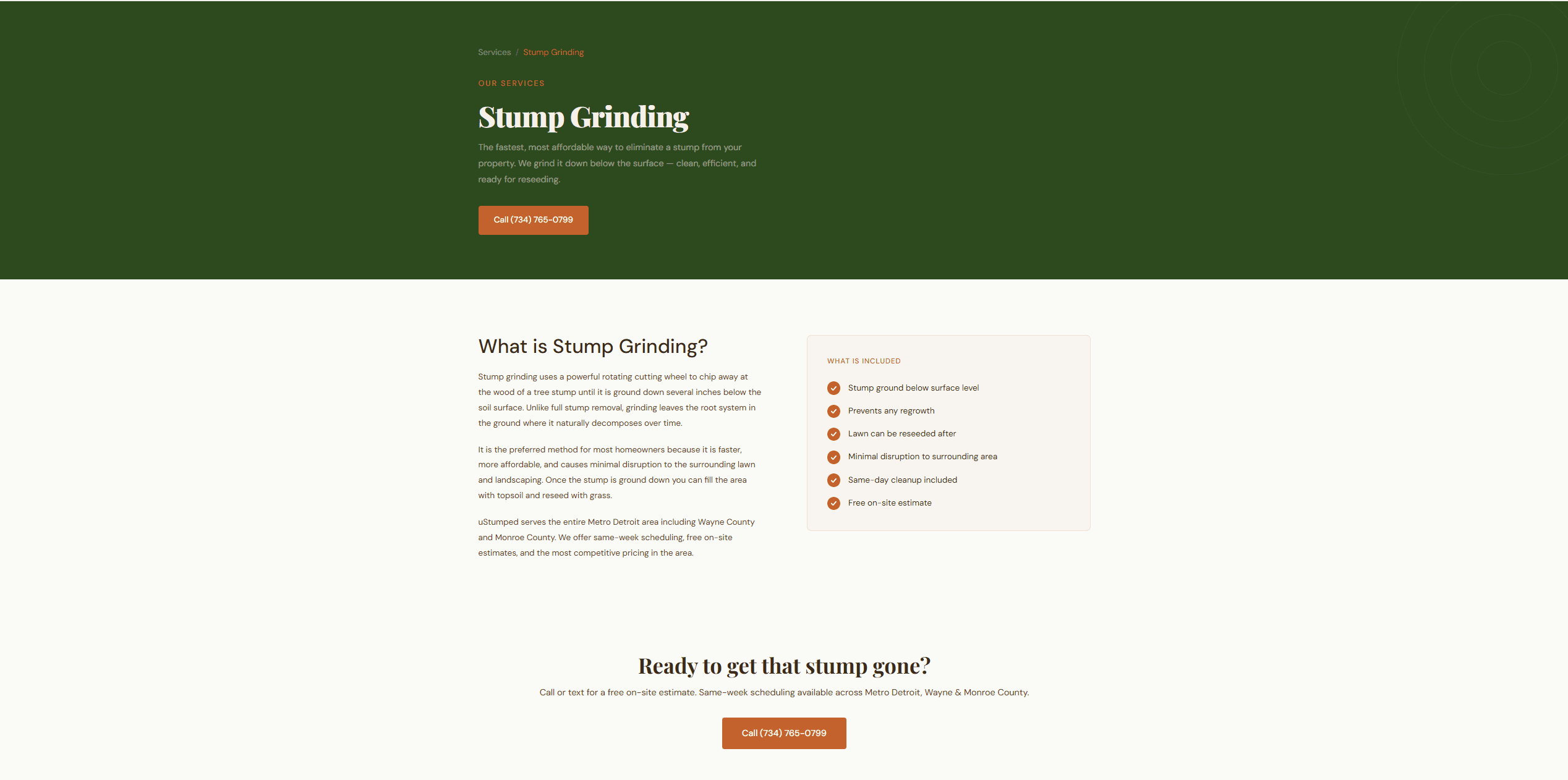 uStumped individual service page